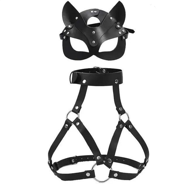 Leather open cup bra with Mask