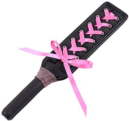Premium Leather Spanking Paddle With Purple Ribbon Bow