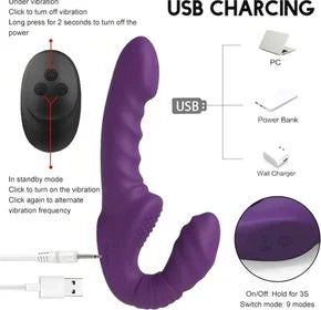 Double Strapless Dildo Strapon with Vibration