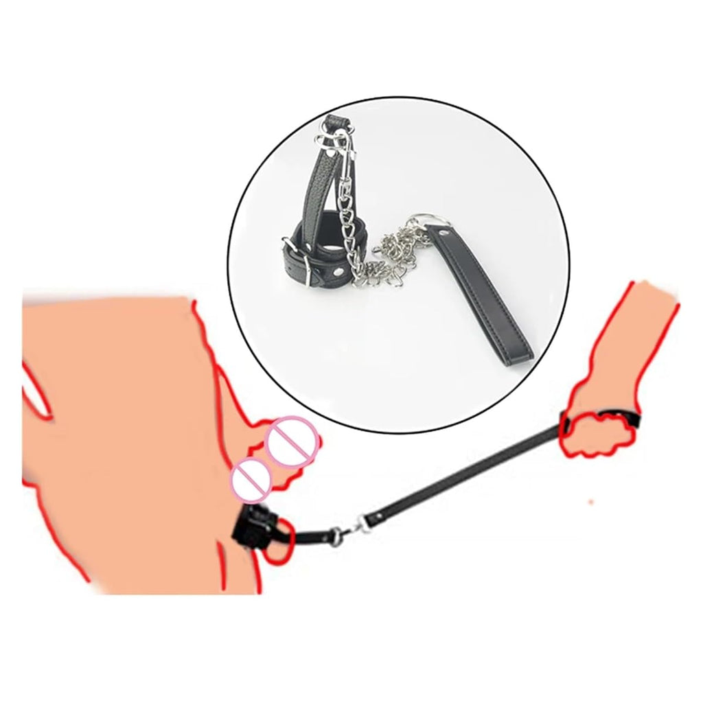 Balls On Leash Leather Cock Ring: BDSM Sex Toys for Men