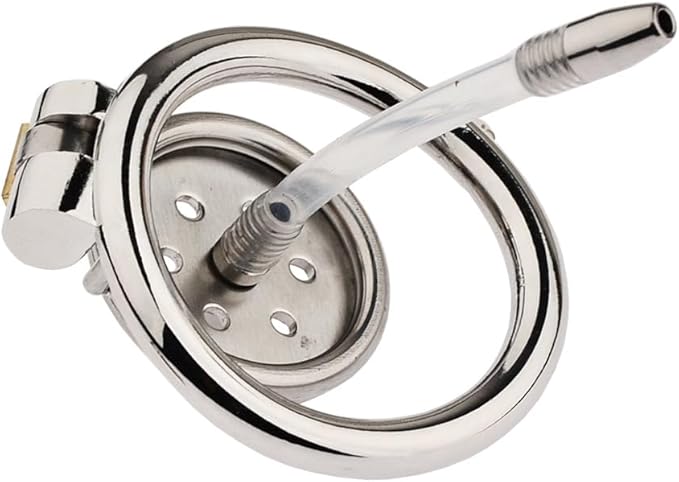 Premium Stainless Steel Hollow Flat Chastity Cage: with Silicone Catheter - Cumequoi Cock cages sex toys Lebanon