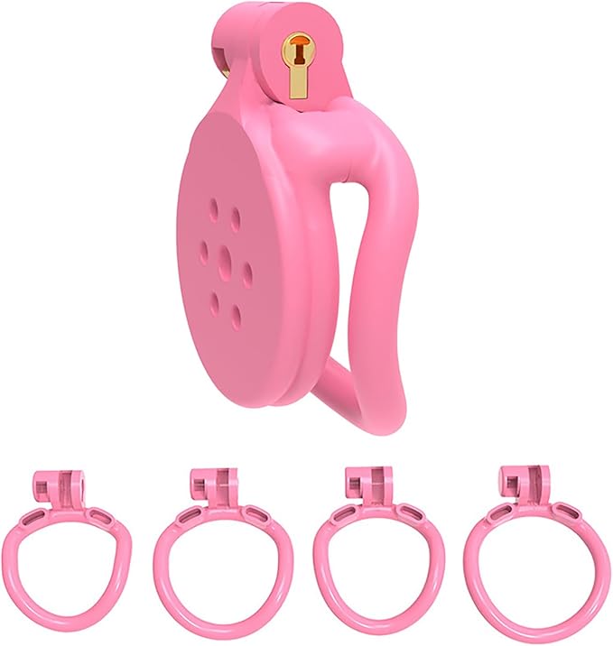 Pink Chastity Cage Sissy for Men: Plastic Flat Cock Cage Male Chastity