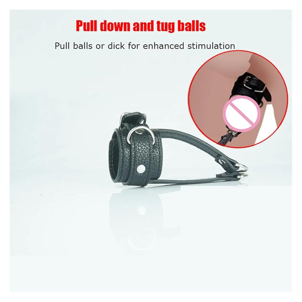 Balls On Leash Leather Cock Ring: BDSM Sex Toys for Men