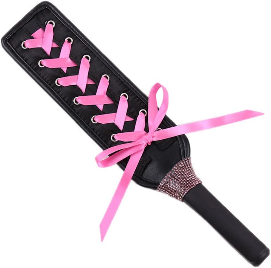 Premium Leather Spanking Paddle With Purple Ribbon Bow