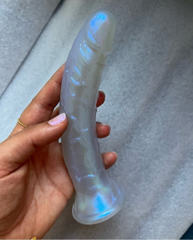 Pearly blue small curved dildo without balls - sex toy Dildos & Strapons Lebanon