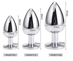 Silver Grey Luxury Metal Anal Plug Set: Stainless Steel With Crystal Base - sex toy Anal Plugs Lebanon