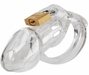 Clear chastity cage device for men with locking mechanism