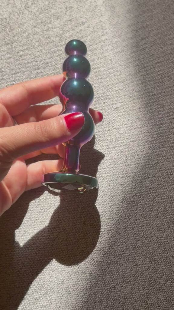 Rainbow Beaded Butt Plug - Chrome, 3 Sizes | Cumequoi