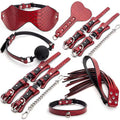 Red BDSM kit leather set with cuffs blindfold gag and whip accessories luxury set Lebanon