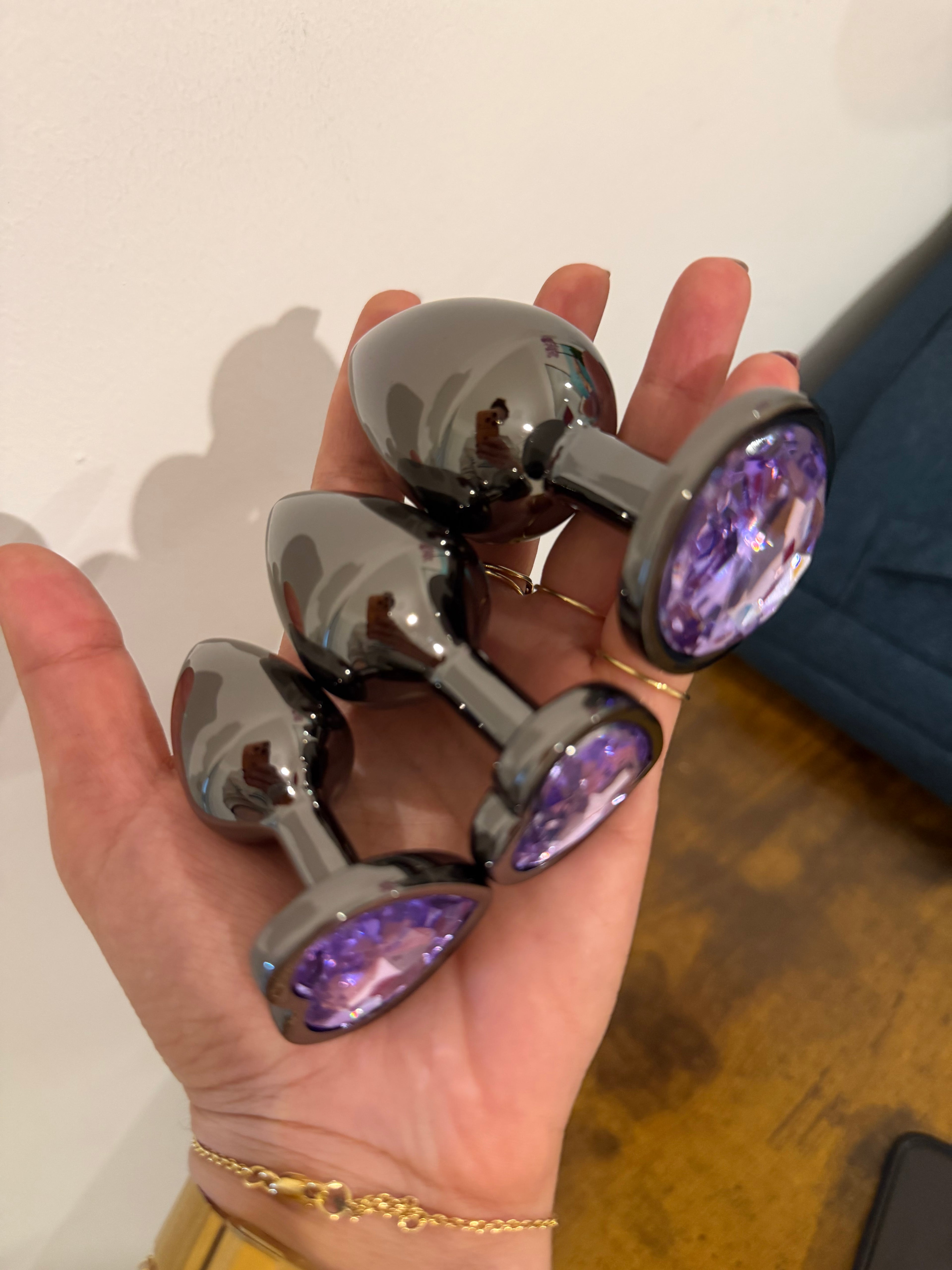 Stainless steel anal plugs set with purple crystal base multiple sizes sex toys Lebanon